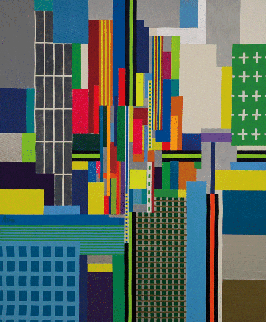 金森昭憲（かなもり あきのり)：作品画像です。・作品タイトル：「光のコラージュ」（Collage of Light)・サイズ：72.7×60.6㎝・技法：キャンバスにアクリル絵具